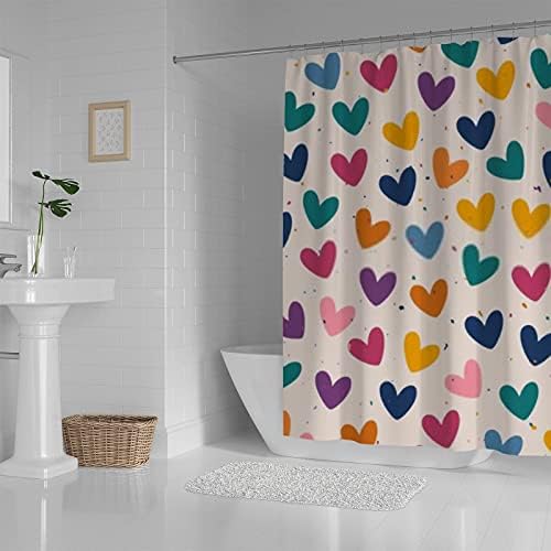 Hapuxt Heart Design Waterproof Shower Curtain with 12 Hooks