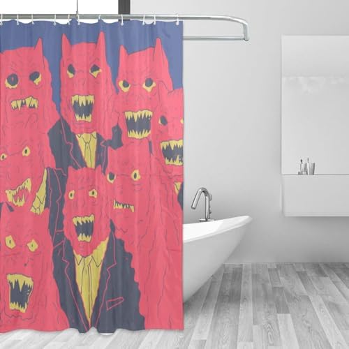 Red Devil Boho Shower Curtain Set with 12 Hooks 72x72in