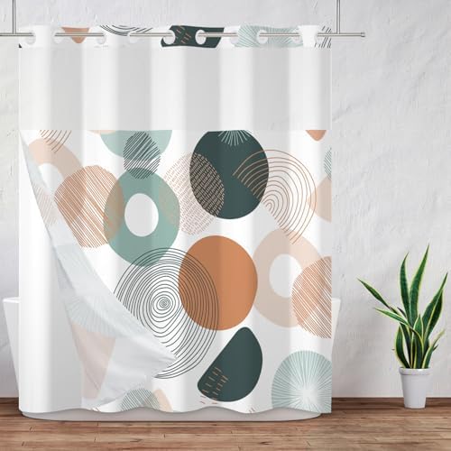 Baocicco Abstract Circle Shower Curtain Set with Built-in Liner