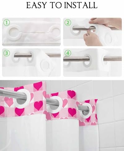 Anzona Valentine Plaid No Hook Shower Curtain Set 72x96