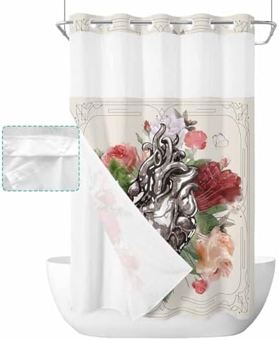 No Hook Botanical Heart Shower Curtain Set
