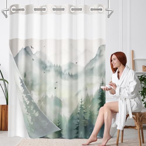 Nesphy No Hook Landscape Forest Shower Curtain Set