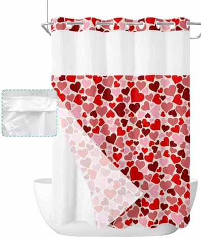 Jolunifun Valentines Day No Hook Shower Curtain Set