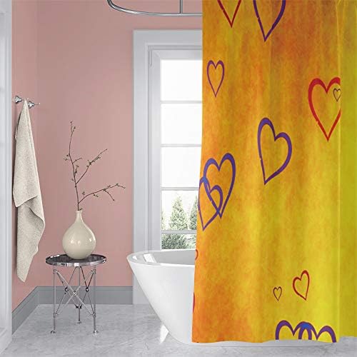 OERJU 60x72inch Red Purple Heart Shower Curtain Set