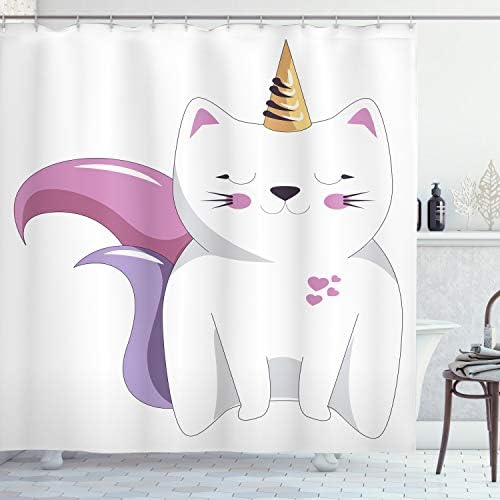 Ambesonne Unicorn Cat Shower Curtain Set with Hooks