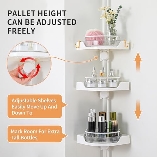 Weidace Corner Shower Caddy with 4 Tiers and Rotating Trays