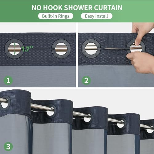 Eachope Stall No Hook Shower Curtain Set Navy Waffle Weave
