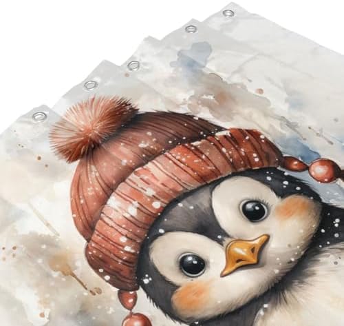 DAOWANGZUO Penguin Shower Curtain Set 72x72in with 12 Hooks