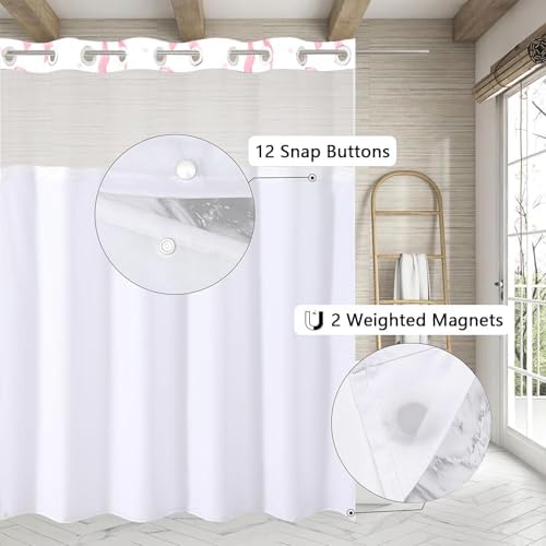 No Hook Pink Bow Shower Curtain with Liner Set