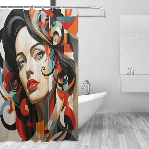 DAOWANGZUO Female Face Shower Curtain Set with 12 Hooks 72x72in