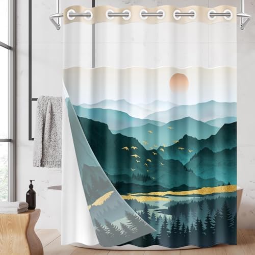 Nesphy No Hook Mountain Shower Curtain Set