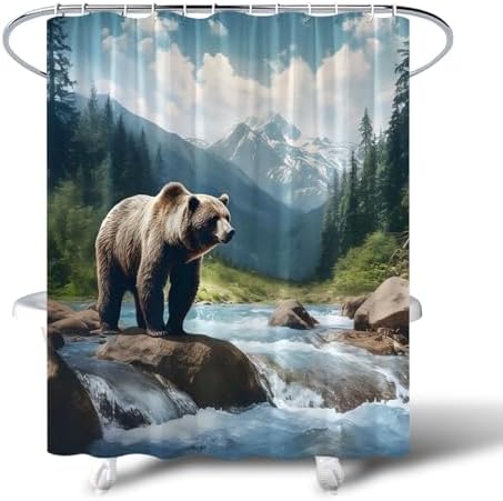 Forest Bear Shower Curtain with Hooks 70x70 Inch 1