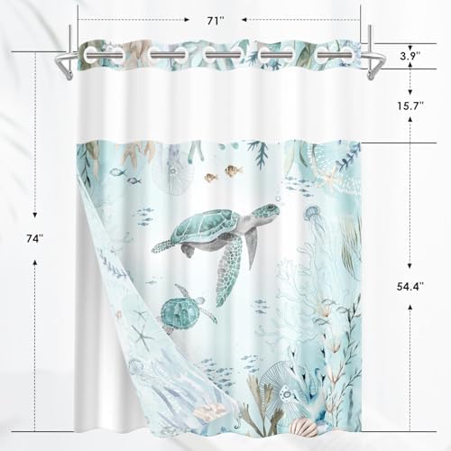 Nesphy Nautical Blue Sea Turtles Shower Curtain Set with Snap Lining