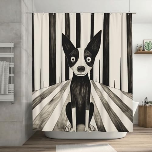 Abstract Dog Shower Curtain Set with 12 Hooks 72x72in