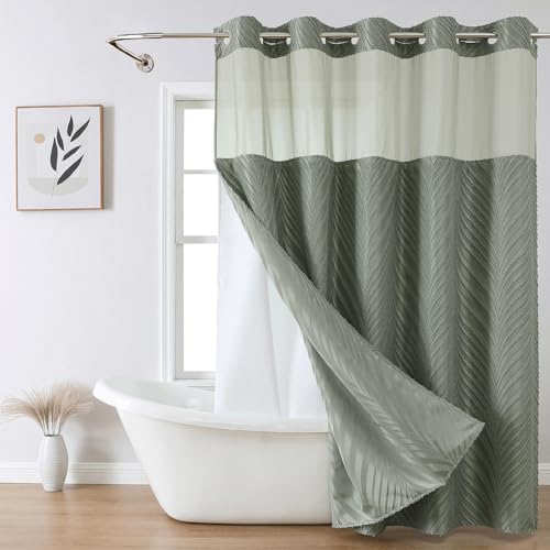 SageGreen Boho Shower Curtain Set No Hook