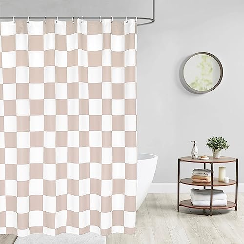 Tititex Aesthetic Checkerboard Faux Linen Shower Curtain 71x71 Inch with 12 Hooks