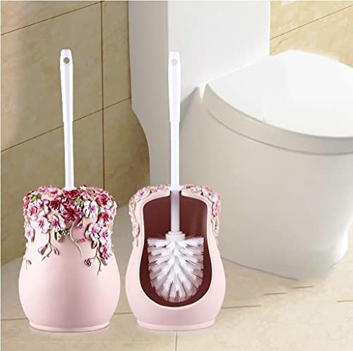 MANFER Compact Resin Toilet Brush with 3D Flowers Holder Pink