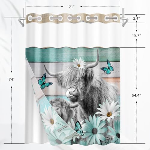 Nesphy No Hook Highland Cow Shower Curtain Set 1