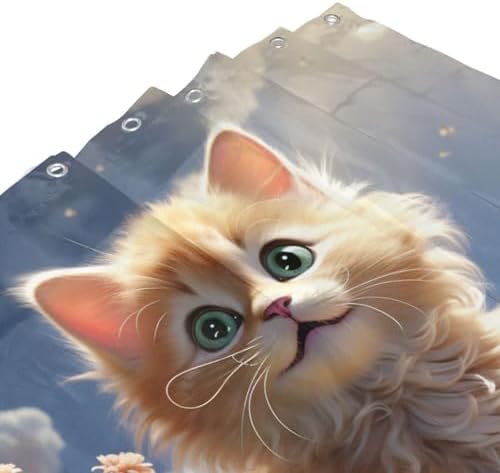 Brown Cat Boho Shower Curtain Set with 12 Hooks 72x72in 1
