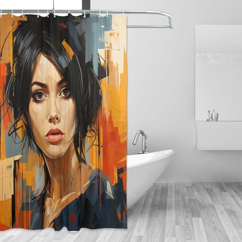 DAOWANGZUO Orange Black Red Abstract Shower Curtain Set with 12 Hooks 72x72in