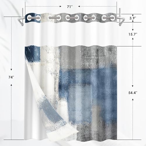 Nesphy No Hook Blue Grey Shower Curtain Set with Clear Top Window