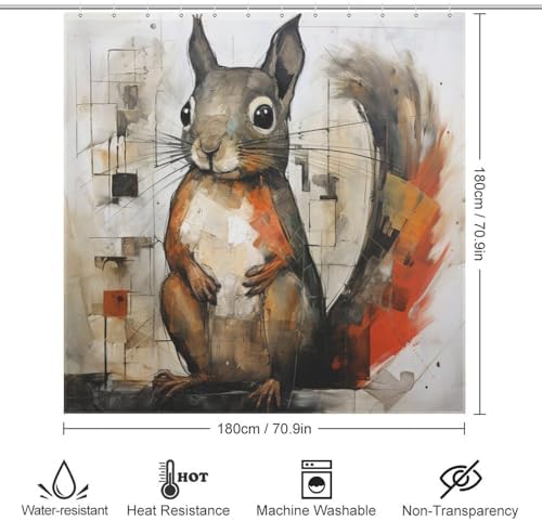 Squirrel Shower Curtain Set with 12 Hooks 72x72in