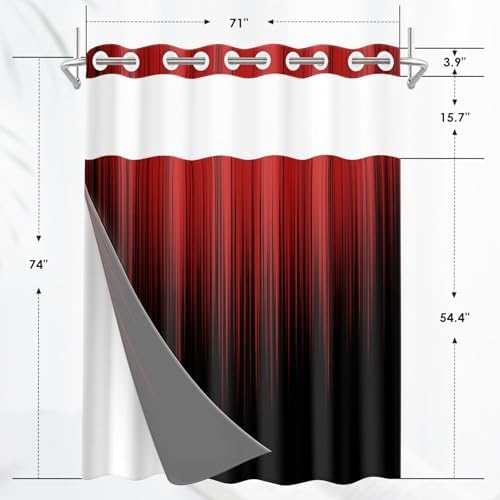 Nesphy No Hook Black Red Ombre Shower Curtain Set