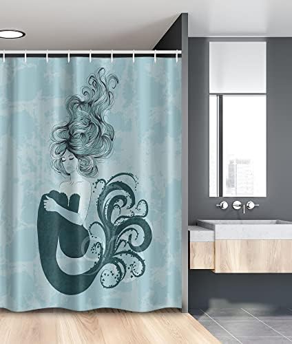 Ambesonne Mermaid Stall Shower Curtain Set - Pale Blue Dark Teal