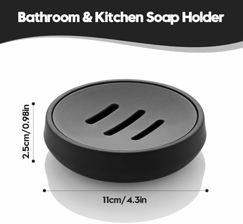 Matte Black Round Soap Dish Dual Layer Bathroom Kitchen