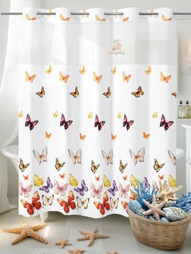 Double Layer No Hooks Shower Curtain Set 72x72
