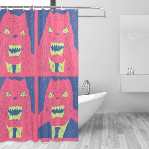 Red Devil Boho Shower Curtain Set with 12 Hooks
