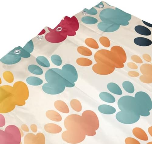 Animal Paw Prints Shower Curtain Set 72x72in Red Blue Yellow Black