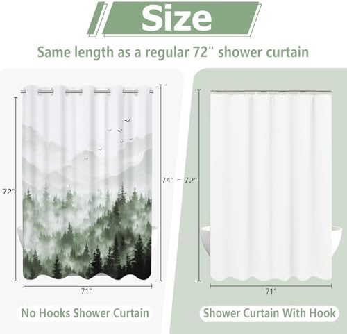 AXURXUI No Hook Forest Shower Curtain Set 71x74 Inch