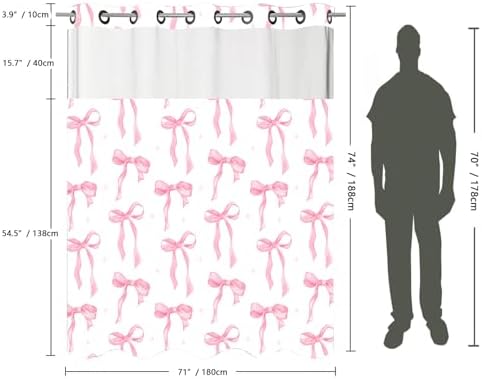 No Hook Pink Bow Shower Curtain with Liner Set