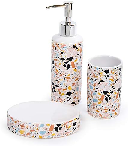 Bodico 3-Piece Marble Terrazzo Print Bathroom Accessory Set Orange