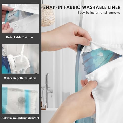 Nesphy No Hook Blue Butterfly Shower Curtain Set 1