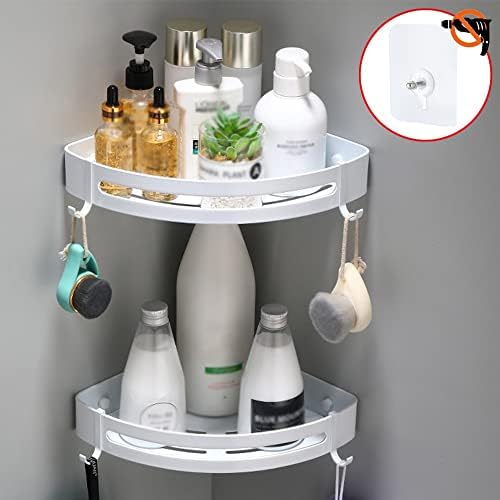 ANNBKA Triangle Shower Rack with Hooks White