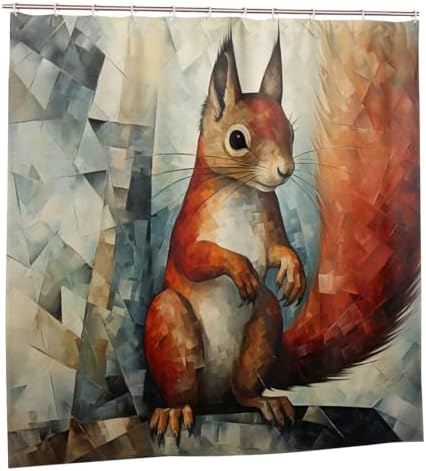 DAOWANGZUO Squirrel Shower Curtain Set 72x72in 1