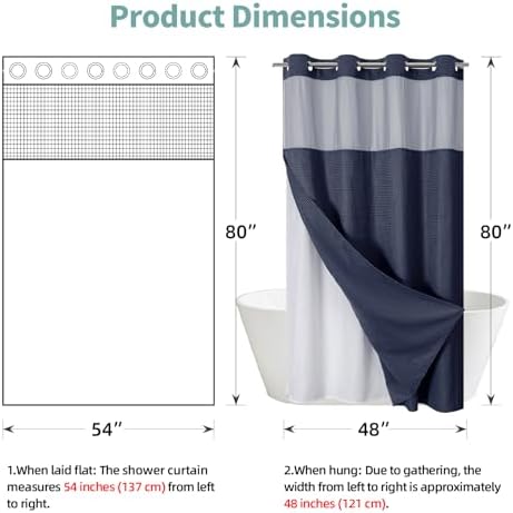 Navy Waffle Weave Shower Curtain Set with Snap-In Liner