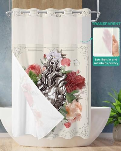 No Hook Botanical Heart Shower Curtain Set