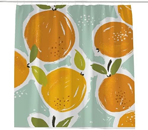 ZHIMI Hand Painted Orange Shower Curtain with 12 Hooks 60x72in