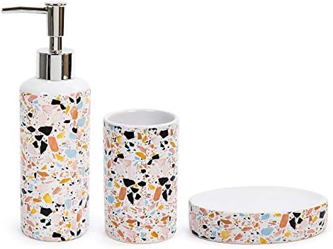 Bodico 3-Piece Marble Terrazzo Print Bathroom Accessory Set Orange