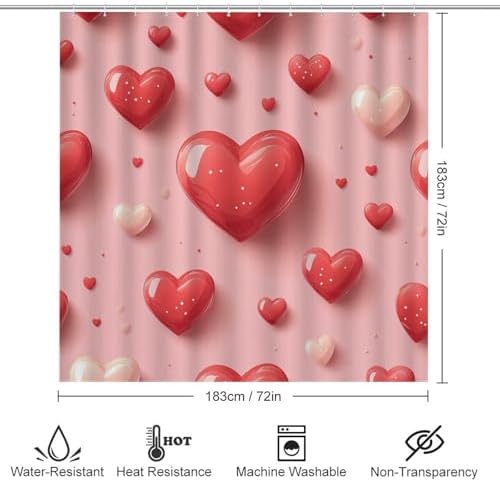 Hmklpoerps Heart Pattern Shower Curtain Set 4 Piece