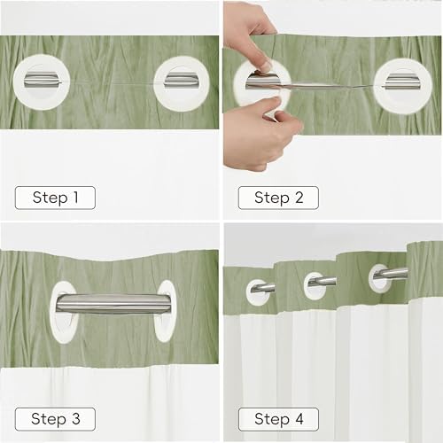 Sage Green Crumpled Shower Curtain Set with Snap-in Liner - 72x72