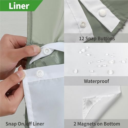 SageGreen Boho Shower Curtain Set No Hook