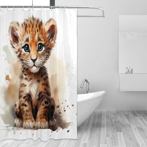 Baby Leopard Shower Curtain Set with 12 Hooks 72x72in