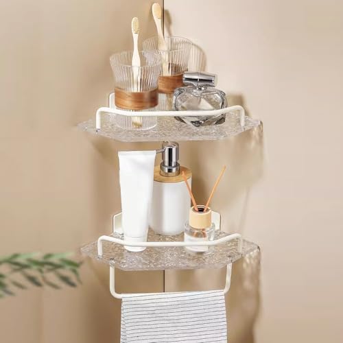 Shower Shelf Racks Bathroom Acrylic Triangle Storage Rack Double Layer with Pole