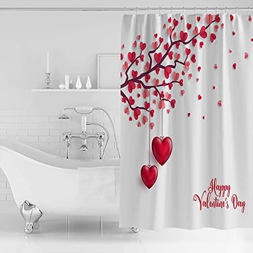 Picpeak Valentines Day Pink Heart Tree Shower Curtain with Hooks 72x84in