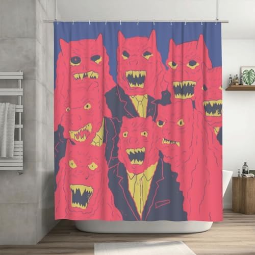 Red Devil Boho Shower Curtain Set with 12 Hooks 72x72in