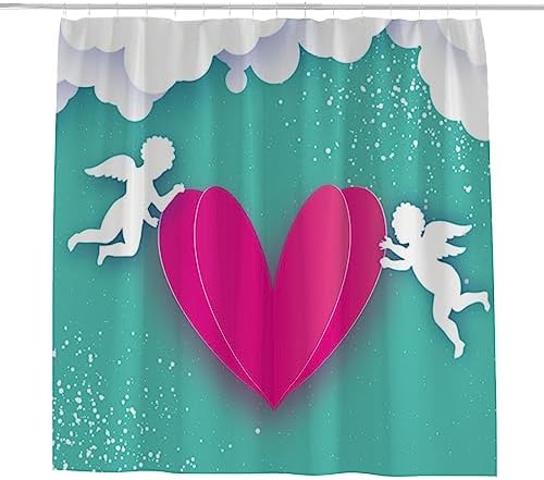 Hapuxt Shower Curtain with 12 Hooks Love Pink Heart Design